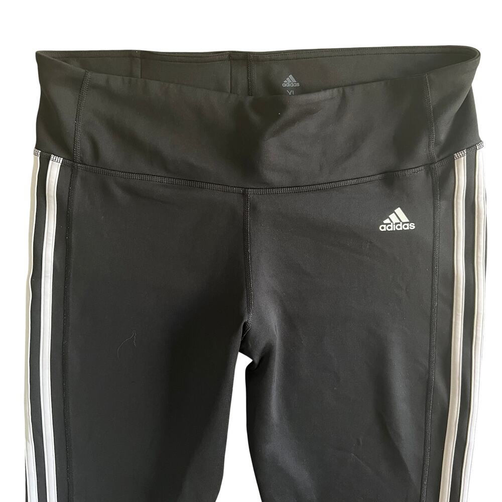 Adidas Climalite Leggings Womens XL Black White Three Stripe Athletic - Picture 4 of 9